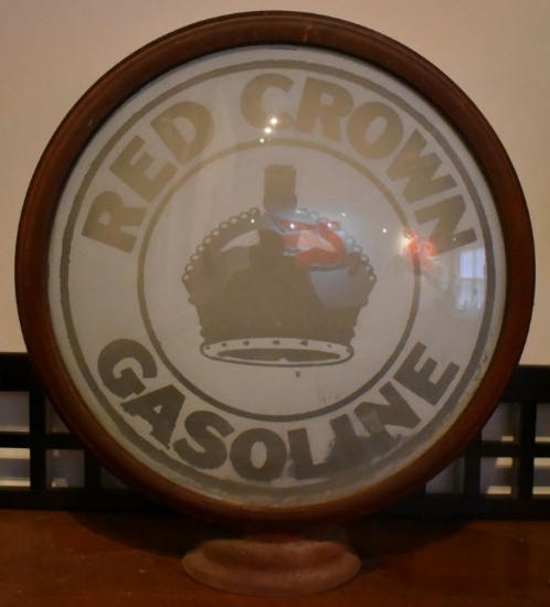 RED CROWN GASOLINE GLOBE, GLASS, ORIGINAL, 21" DIAMETER