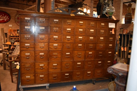 56 DRAWER APOTHECARY CABINET, SOLID OAK DRAWER FACES