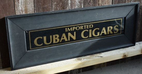 IMPORTED CUBAN CIGARS, FRAMED, 30"L x 11"H
