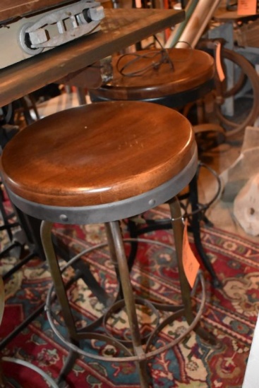 (2) TOLEDO INDUSTRIAL STOOLS WITH WOOD TOPS, 29" TALL
