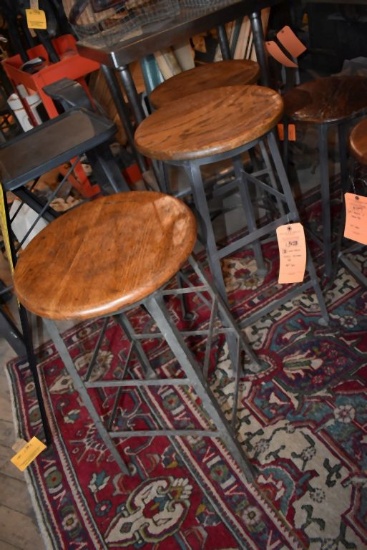 (3) INDUSTRIAL STOOLS WITH WOOD TOPS, 30" TALL