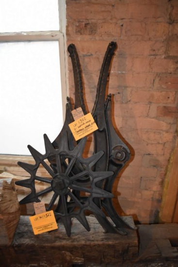 (2) BENCH ENDS AND WHEEL DISK WITH TEETH
