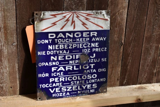 DANGER SIGN IN SIX LANGUAGES, DON'T TOUCH -