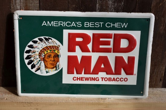 RED MAN CHEWING TOBACCO METAL SIGN, 18"W x 12"H
