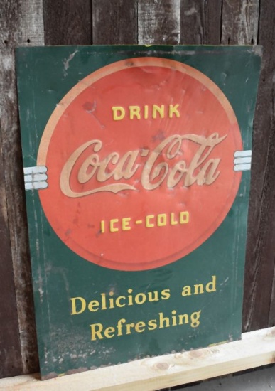 COCA COLA EMBOSSED SIGN, "DELICIOUS AND REFRESHING"