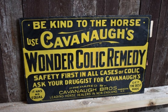 CAVANAUGHS COLIC REMEDY SIGN, 20" x 13 1/2"