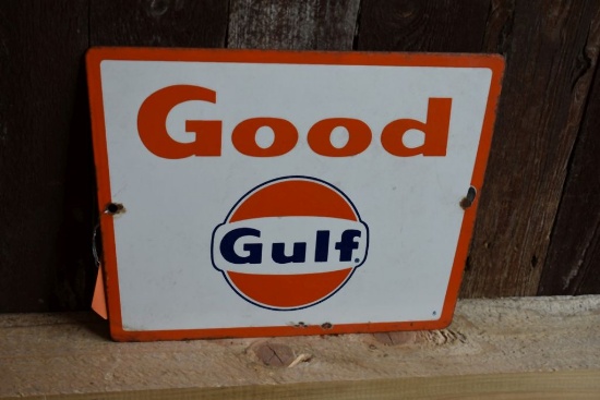 GOOD GULF METAL PORCELAIN SIGN, PUMP PLATE, 11" x 8 1/2"