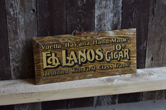 EL LANOS 10 CENT CIGAR METAL SIGN WITH CARDBOARD BACK,