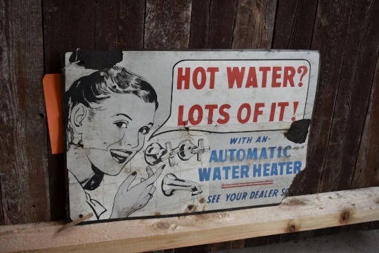 HOT WATER LOTS OF IT CARDBOARD SIGN, 21" x 14"