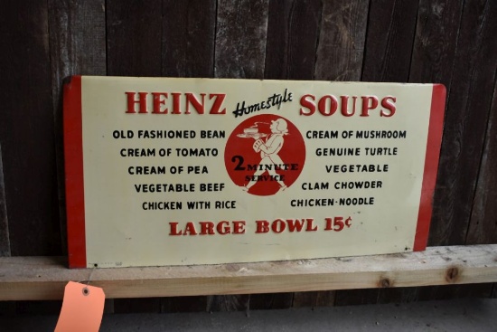 HEINZ HOMESTYLE SOUPS EMBOSSED METAL SIGN, 27" x 13"