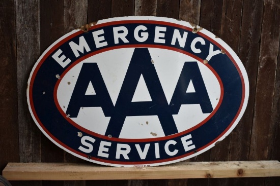 AAA EMERGENCY SERVICE OVAL PORCELAIN DOUBLE SIDED SIGN,