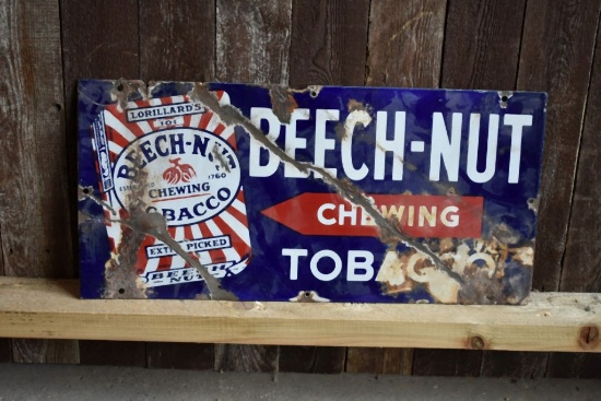 BEECH-NUT CHEWING TOBACCO PORCELAIN SIGN, 22" x 11"