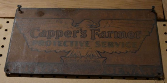 CAPPER'S FARMER PROTECTIVE SERVICE SIGN, 13 3/4" x 8"