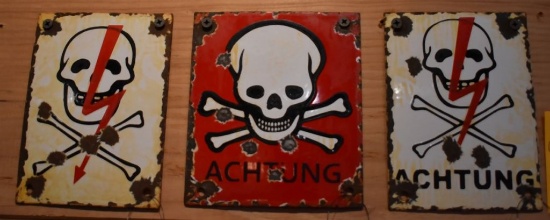 (3) ACHTUNG PORCELAIN SIGNS, 6"H x 4 1/2" AND 5"W
