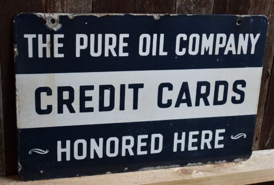 THE PURE OIL COMPANY CREDIT CARDS HONORED HERE SIGN,