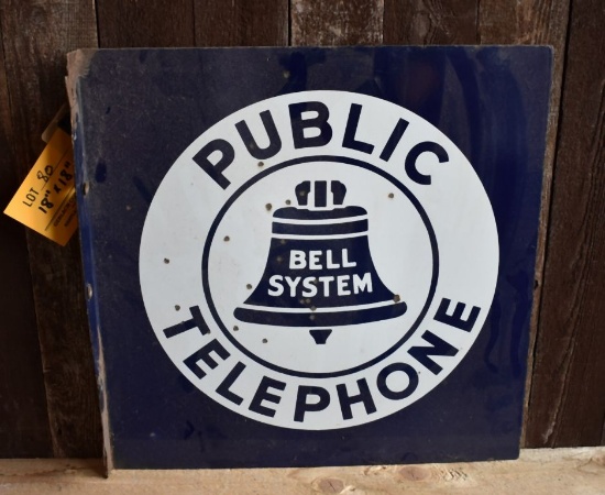 BELL SYSTEM PUBLIC TELEPHONE PORCELAIN SIGN, 18" x 18"