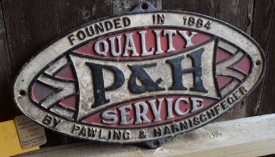 P&H QUALITY SERVICE BY PAWLING & HARNISCHFEGER CAST PLAQUE,