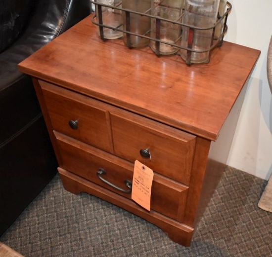 CHERRY WOOD END TABLE WITH TWO DRAWERS, 16" x 24" x 24"H