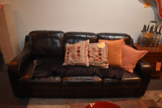 BROWN VINYL LOVESEAT 33" x 57", CHAIR 33" x 35" AND