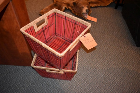 (2) RED WOOD BASKETS
