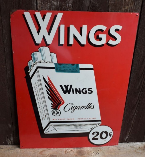 1ST WINGS CIGARETTES SINGLE SIDED METAL SIGN, 17"H x 13"W