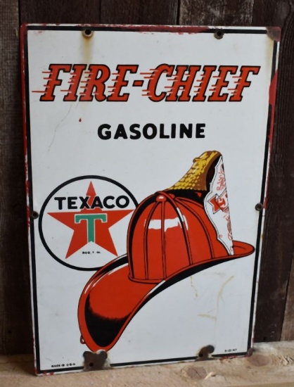TEXACO FIRE-CHIEF GASOLINE PORCELAIN SIGN, 12"W x 18"H