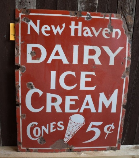 NEW HAVEN DAIRY ICE CREAM CONES 5 CENTS SIGN,