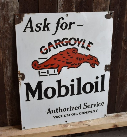 MOBILOIL GARGOYLE VACUUM OIL COMPANY PORCELAIN SIGN,