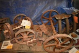 REPURPOSED RAILROAD CART CASTING ON CART -