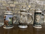 (3) BEER STEINS; BUDWEISER, GREAT DOGS OF THE OUTDOORS