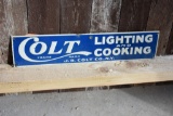 COLT LIGHTING AND COOKING METAL SIGN, 17 3/4
