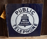 BELL SYSTEM PUBLIC TELEPHONE PORCELAIN SIGN, 18
