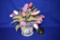 TULIP POT W/SILK FLOWERS & LANTERN VOTIVE CANDLE