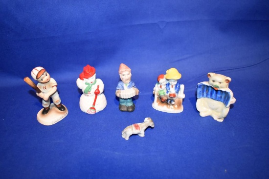 (6) SMALL CERAMIC FIGURINES: BASEBALL PLAYER,