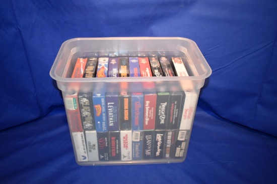 TOTE W/20 VHS TAPES, VARIOUS CATAGORIES: