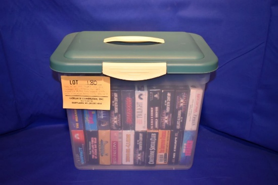 TOTE W/20 VHS TAPES, VARIOUS CATAGORIES: TITANIC,