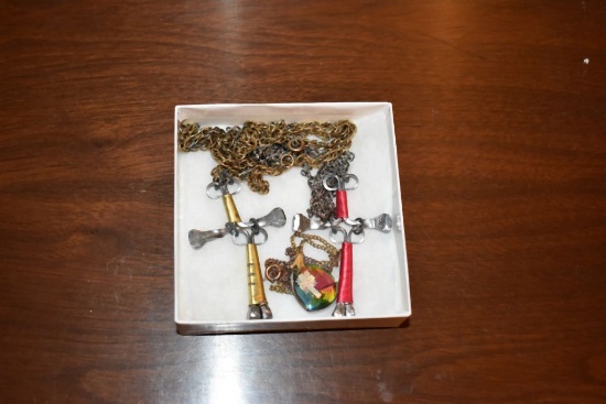 (3) METAL CROSS NECKLACES & OTHER GLASS CROSS NECKLACE