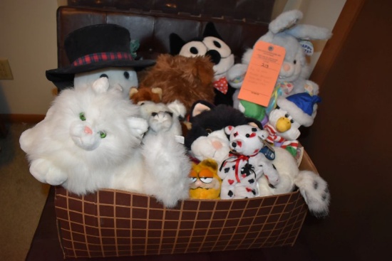 BOX W/MISC. STUFFED ANIMALS, SOME NEW, SOME SLIGHTLY USED