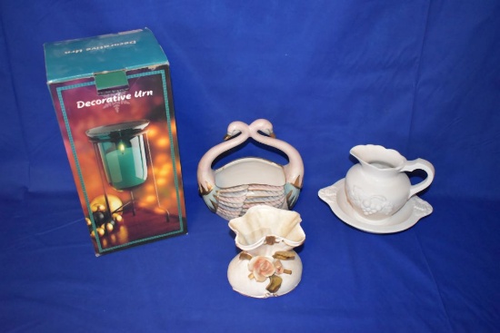 DECORATIVE URN, PITCHER/BOWL, SWAN DISH, FLOWER VASE