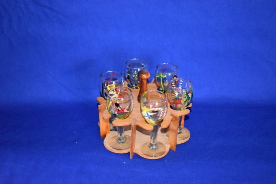 VINTAGE MEXICAN STYLE HAND PAINTED GLASSES, (6),