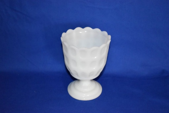VINTAGE EO BRODY MILK GLASS, FOOTED PEDESTAL, 6"