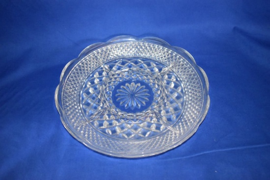 PRESSED GLASS 4 SECTION SERVING TRAY, 11"