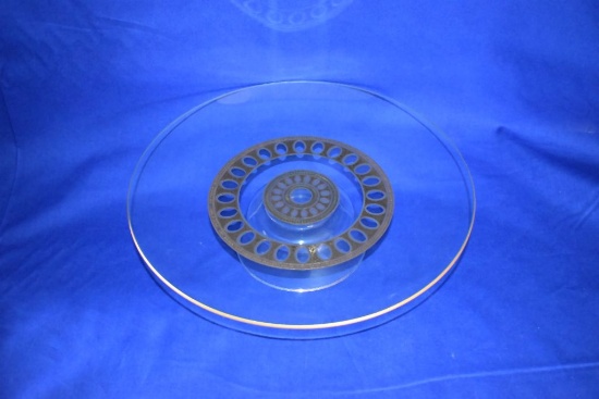 VINTAGE CULVER SERVING PLATE, 11-3/4" W/CAKE SERVING KNIFE
