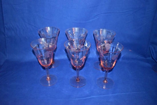 (4) VINTAGE PINK DEPRESSION WATER GLASSES