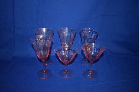 VINTAGE PINK DEPRESSION WATER GLASSES W/EMBOSSING,