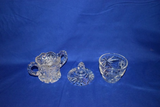 VINTAGE CUT GLASS SUGAR BOWL W/SAW TOOTH EDGE,