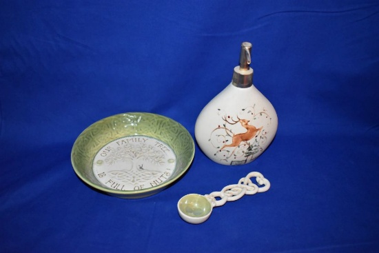 GRASSLANDS GLASS DISH W/GLASS SPOON & DEER DEER