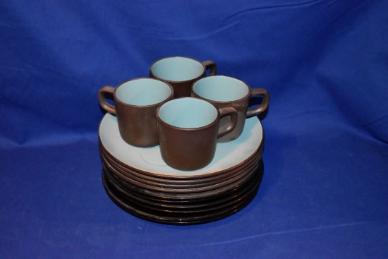 (4) PLATE & CUP SETS BY JAMES ROBERTS, TERRA STONE,