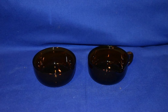 SMALL AMBER GLASS BOWL & POURER