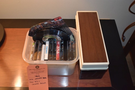 MISC. CASSETTE TAPES, VINYL 45'S & CASSETTE HOLDER